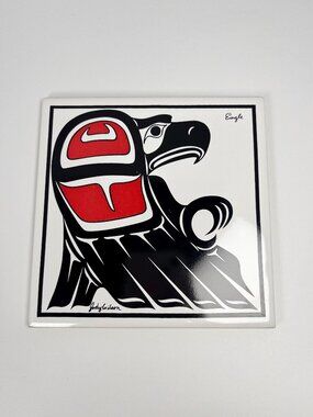 Vintage eagle art ceramic tile by Salish artist Jody Wilson - British Columbia
